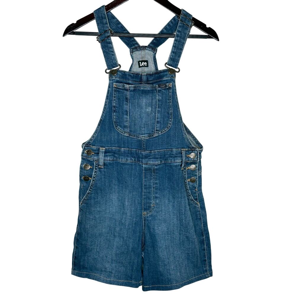 Lee Denim Overall Shorts Small Blue Bib Shortalls Stretch Casual Cottagecore
